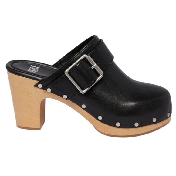NWOB Paige Rosie Slip On Studded Big Buckle Platform Clogs Leather Black Sz 7.5 - Picture 3 of 10
